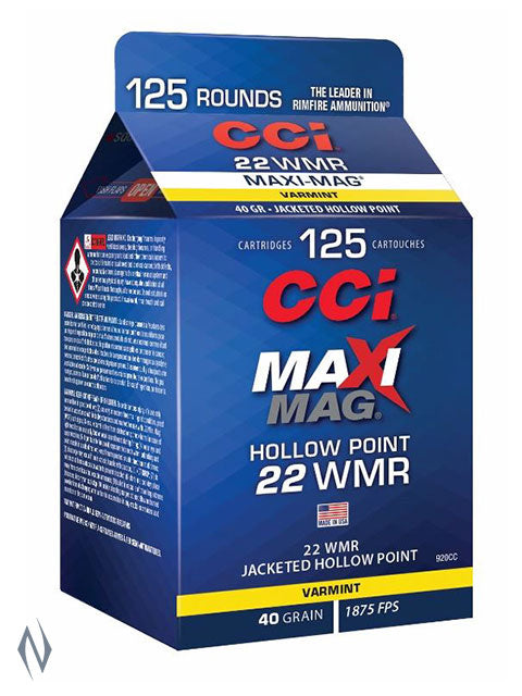 CCI 22WMR MAXI MAG 40GR HP 125 RND POUR PACK 1878FPS