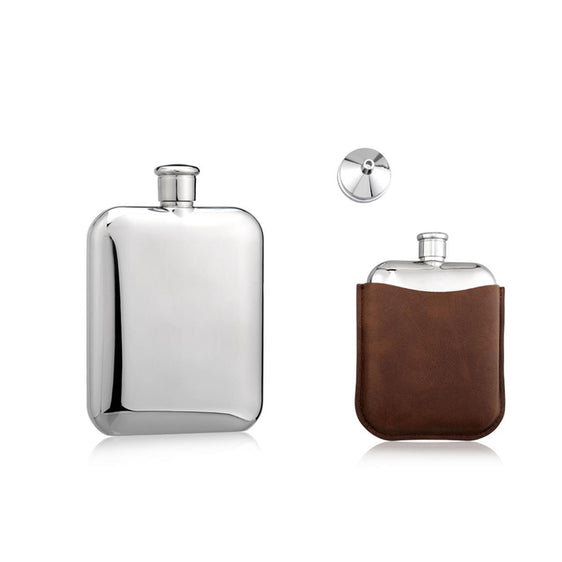 WHITEHILL 170ml HIP FLASK WITH FUNNEL & LEATHER POUCH